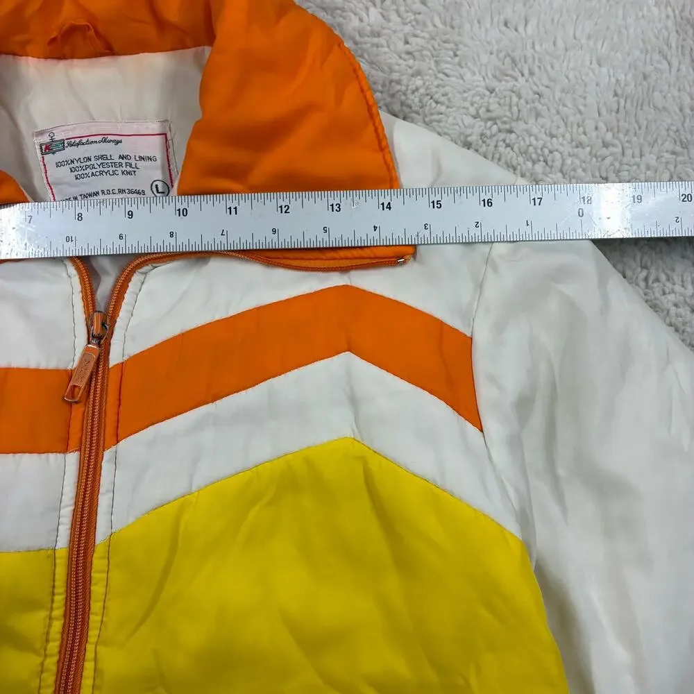 Vintage 70s Ski Jacket Womens Large Lemon/White Colorblock Zip Up Winter K Mart